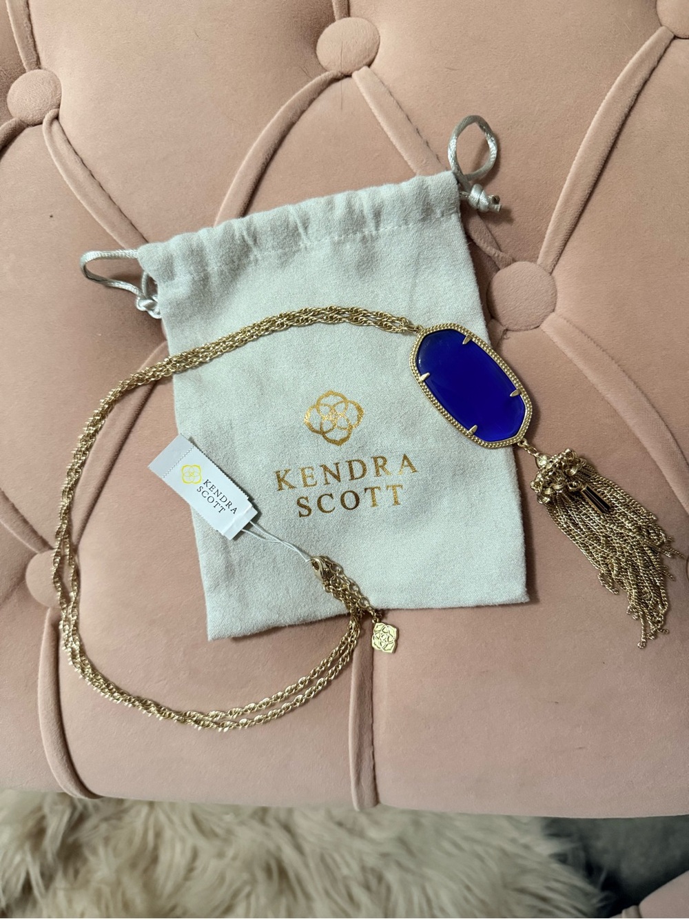 Kendra Scott Rayne necklace NWT - long tassel necklace gold and blue - Picture 6 of 6